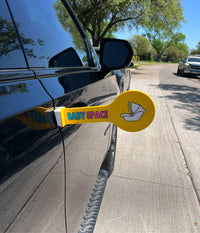 Baby Space sign on black car, a newborn checklist for safer baby loading.